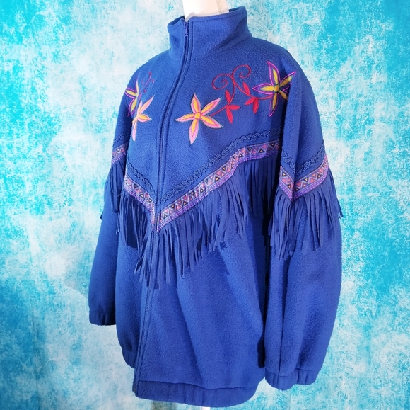 Vintage Jackets & Coats Vtg 8s Rafael Southwestern Fringe Fleece
